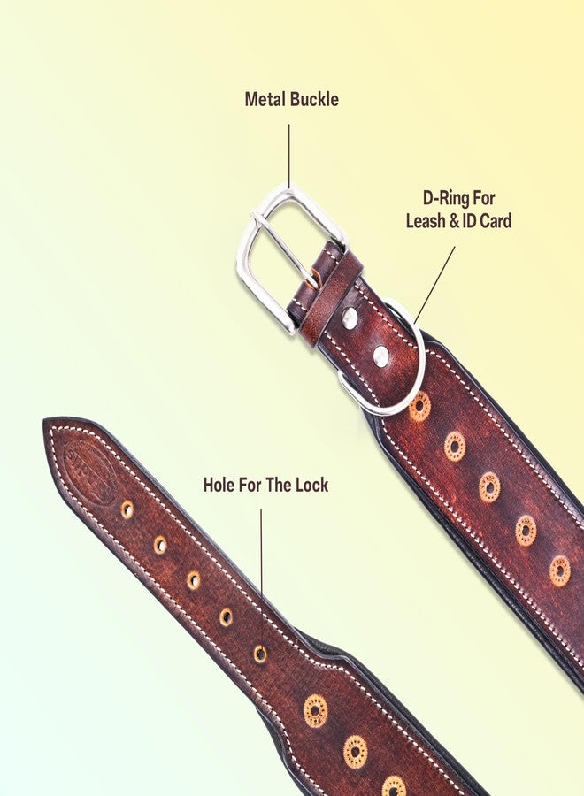 ADIL'S Adil’S Leather Sun Tooled Dog Collar, 2.25inch Width Handcrafted Heavy Duty Dog Collar Dogs with Strong Metal Buckle & D-Ring, Size:XL, Brown - Image 3